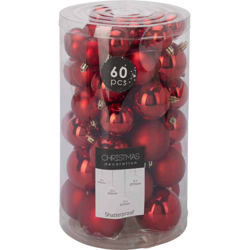 Home Styling Collection Sada vánočních koulí v různých velikostech, 60 kusů červený