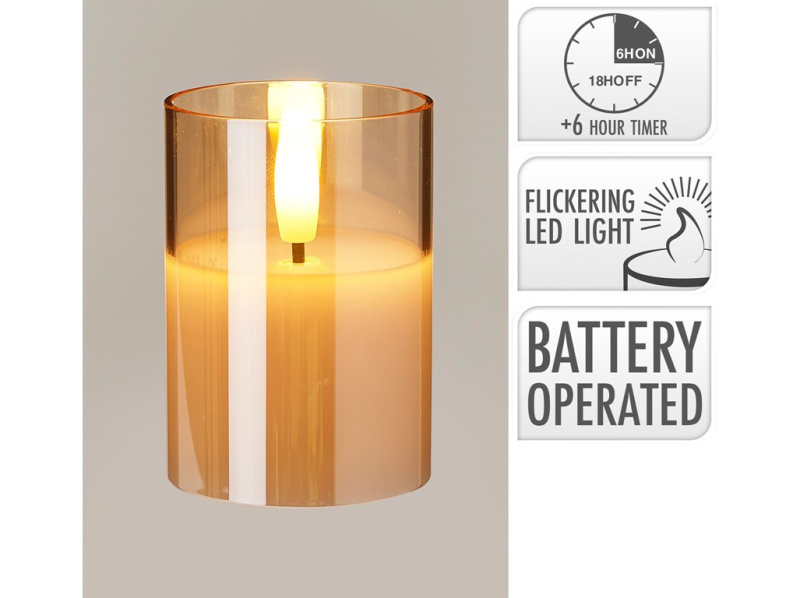 LED svíčka ve skle s časovačem 50x50x70 mm – kouřová