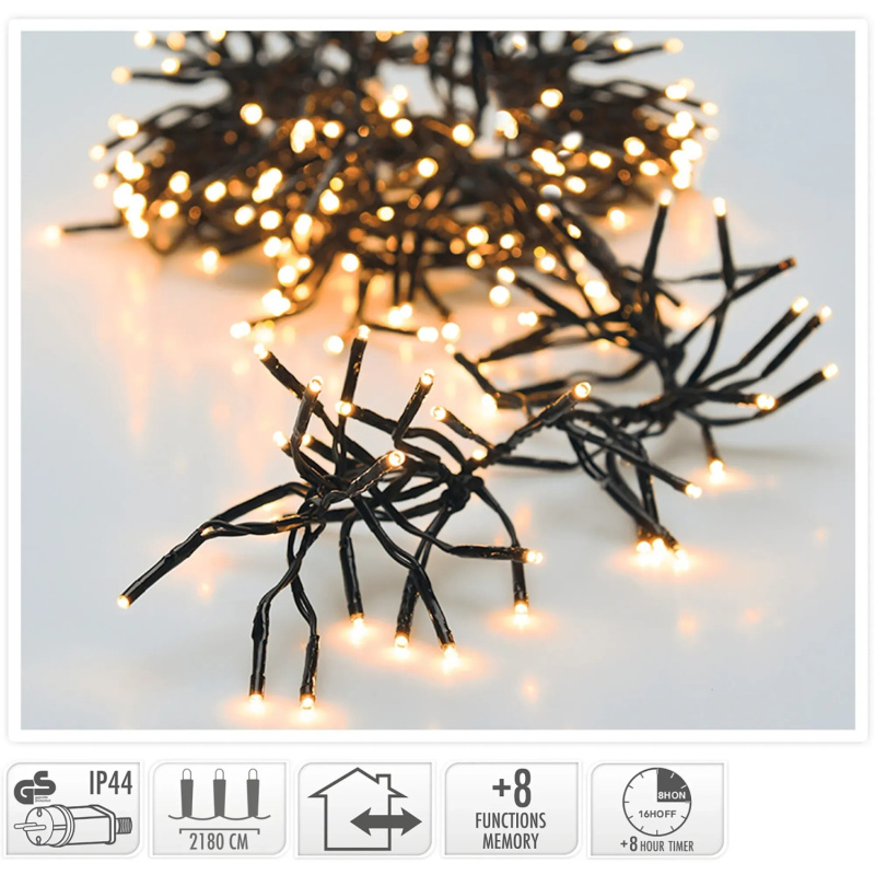 Koopman LED světelný řetěz, 3000 diod cluster teplá bílá, černý kabel, 21,8 m