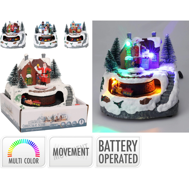 Vánoční vesnička zimní krajina s LED, různé druhy, 12,8 x 12 x 13 cm