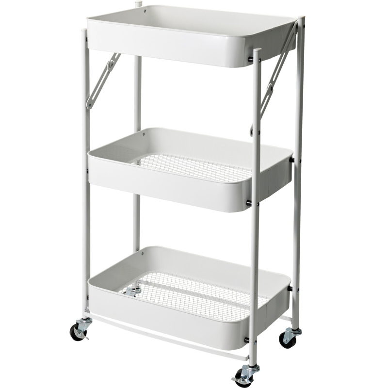 Storagesolutions Skládací kuchyňský vozík 3patrový, kovový, 45,5 x 29,5 x 77 cm - bílý bílý