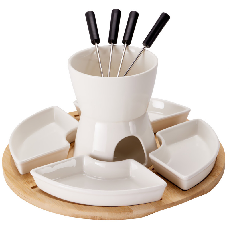 EH Excellent Houseware Sada na čokoládové fondue s bambusovou deskou, 11 kusů bílý 107037