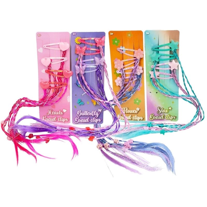 Dětské sponky do vlasů s barevnými copánky – sada 4 ks