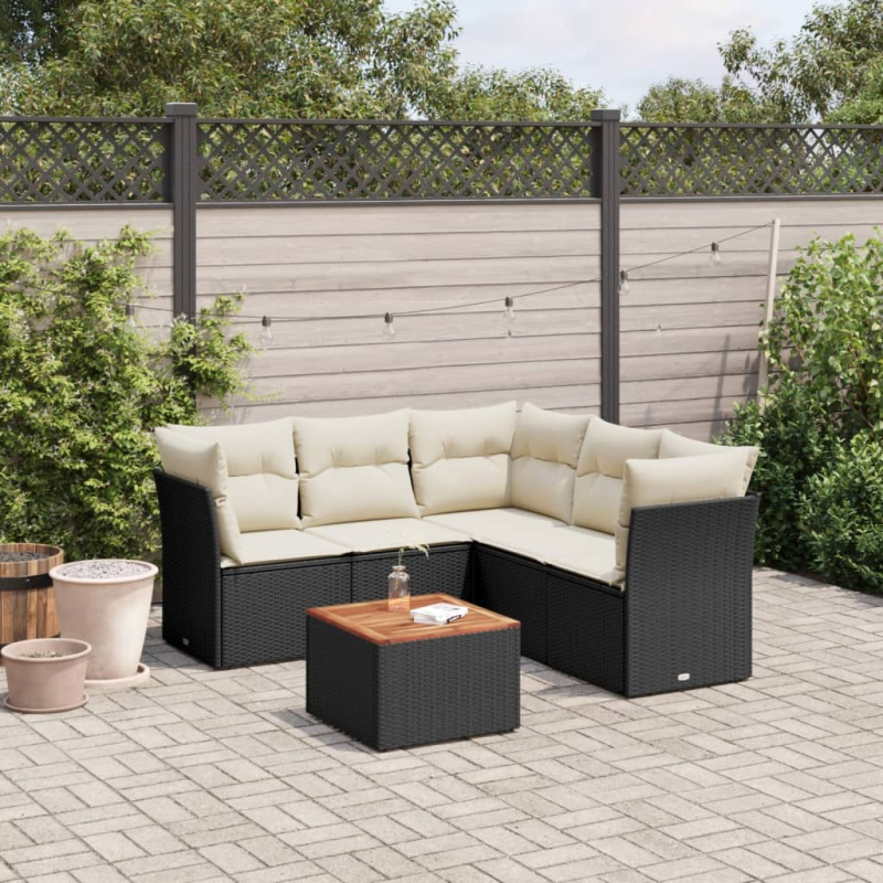 6Dílná Zahradní Sedací Souprava S Poduškami Černá Polyratan - šedá a tmavě šedá / 2x middle   3x corner   table