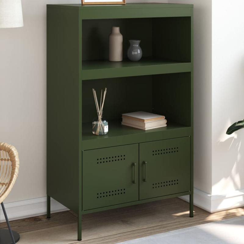 Skříň Highboard Olivově 68 X 39 X 113 Cm Ocel - Bílá
