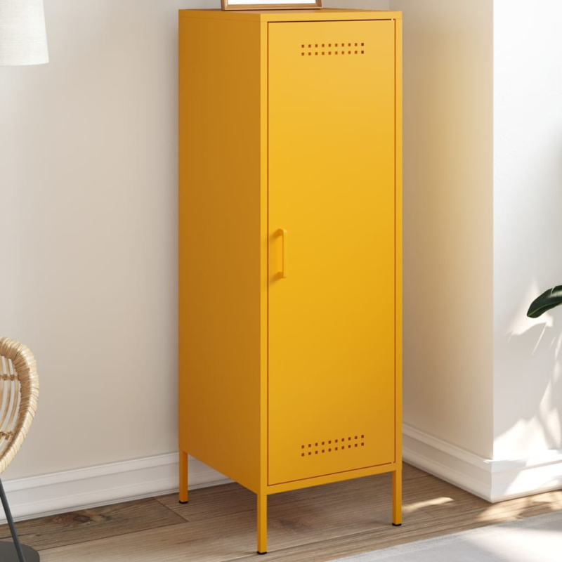 Skříň Highboard Hořčicově Žlutá 36 X 39 X 113 Cm Ocel - Bílá