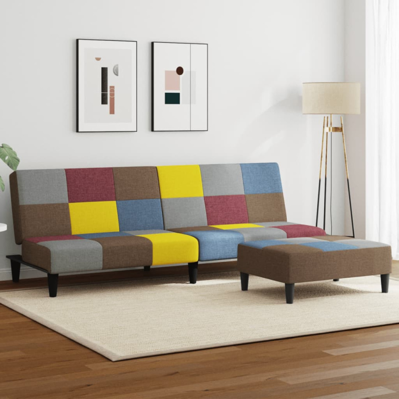 2Místná Rozkládací Pohovka S Podnožkou Patchwork Textil - bez područky s podnožkou