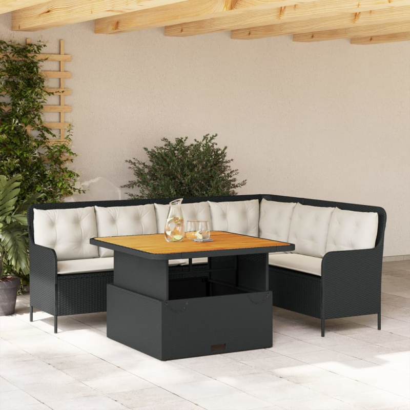 2Dílná Zahradní Sedací Souprava S Poduškami Černá Polyratan - béžová a krémová / 80 x 80 x 40/71 cm
