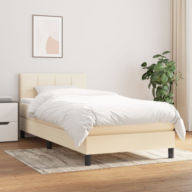 Box Spring Postel S Matrací Textil Krémová - Svislé pruhy / 120 x 190 cm