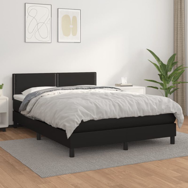 Box Spring Postel S Matrací Černá Umělá Kůže Černá - Hladké s hřebíky / 120 x 190 cm