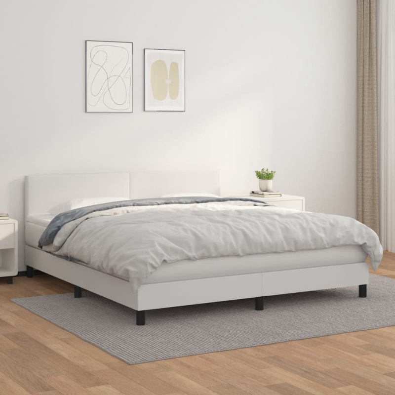Box Spring Postel S Matrací Umělá Kůže Bílá - tlačítka / 120 x 190 cm