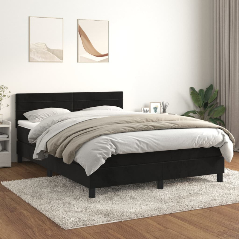 Box Spring Postel S Matrací Černá Samet Černá - vodorovné pruhy / 120 x 190 cm