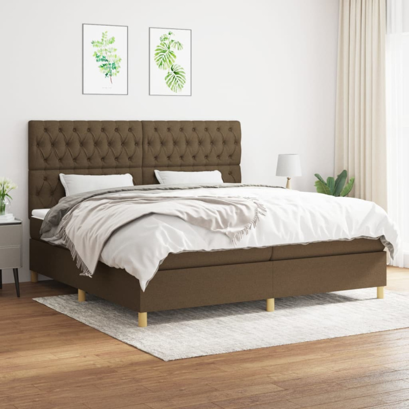 Box Spring Postel S Matrací Textil Tmavě Hnědá - Blok se čtverci / 120 x 190 cm