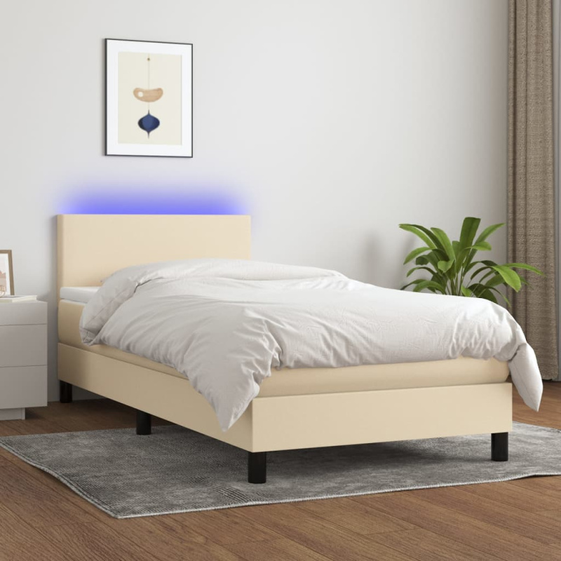 Box Spring Postel S Matrací A Led Textil Krémová - Hladký design / 120 x 190 cm
