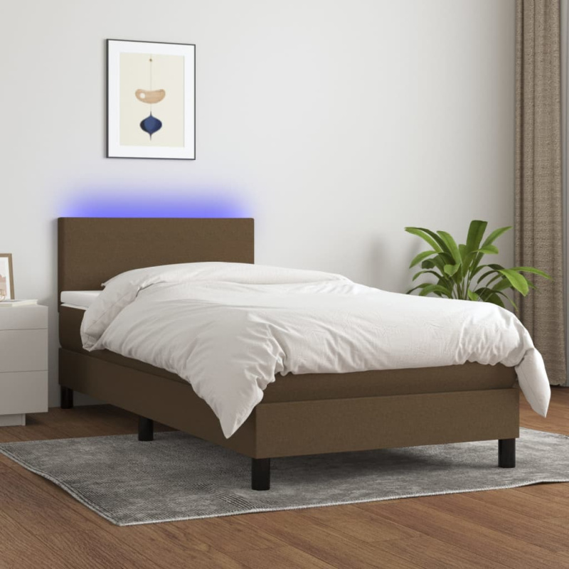 Box Spring Postel S Matrací A Led Textil Tmavě Hnědá - vodorovné pruhy / 120 x 190 cm