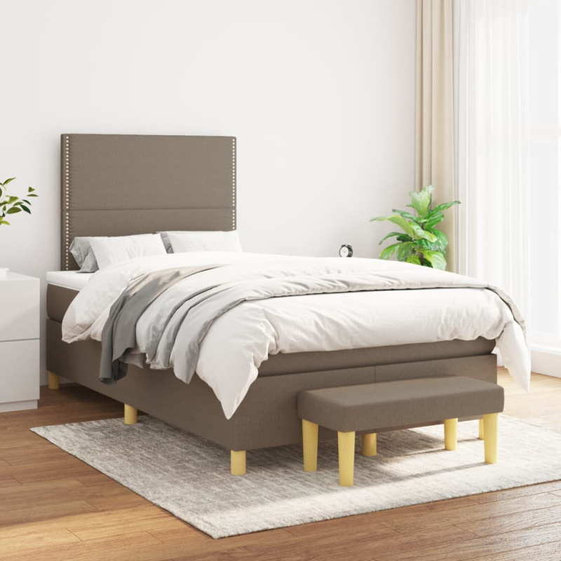 Box Spring Postel S Matrací Textil Taupe - Blok se čtverci / 120 x 190 cm