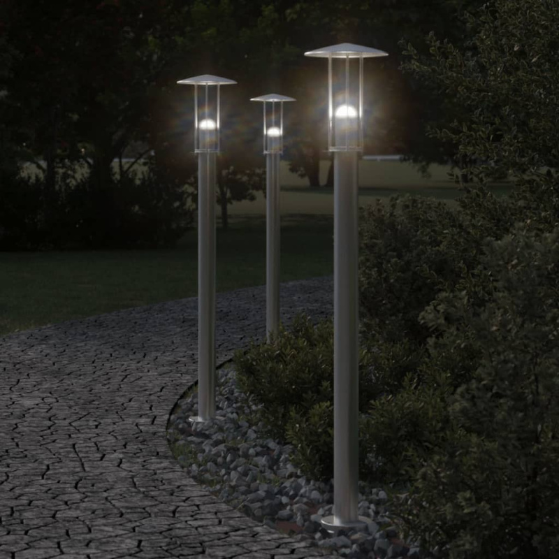 Venkovní Stojací Lampy 3 Ks Stříbrné Nerezová Ocel Stříbrná - 3 / 1 / 60 cm