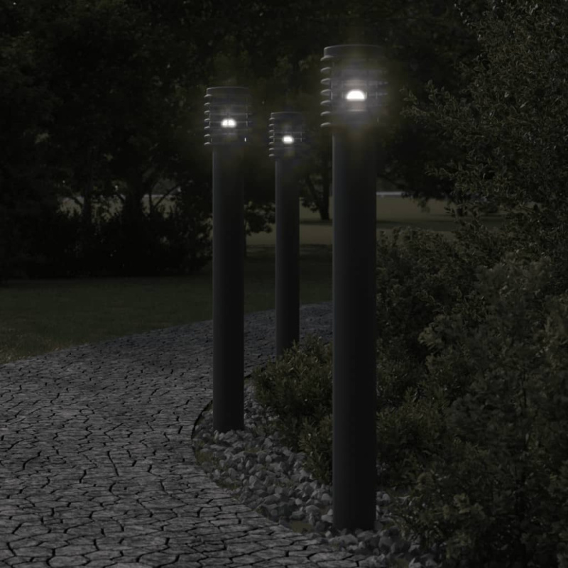 Venkovní Stojací Lampy 3 Ks Černé 110 Cm Ocel Černá - S čidlem / 3 / 1