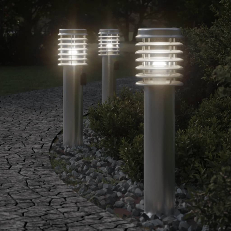 Venkovní Stojací Lampy 3 Ks Stříbrné 60 Cm Ocel Stříbrná - se zásuvkou / 3 / 1