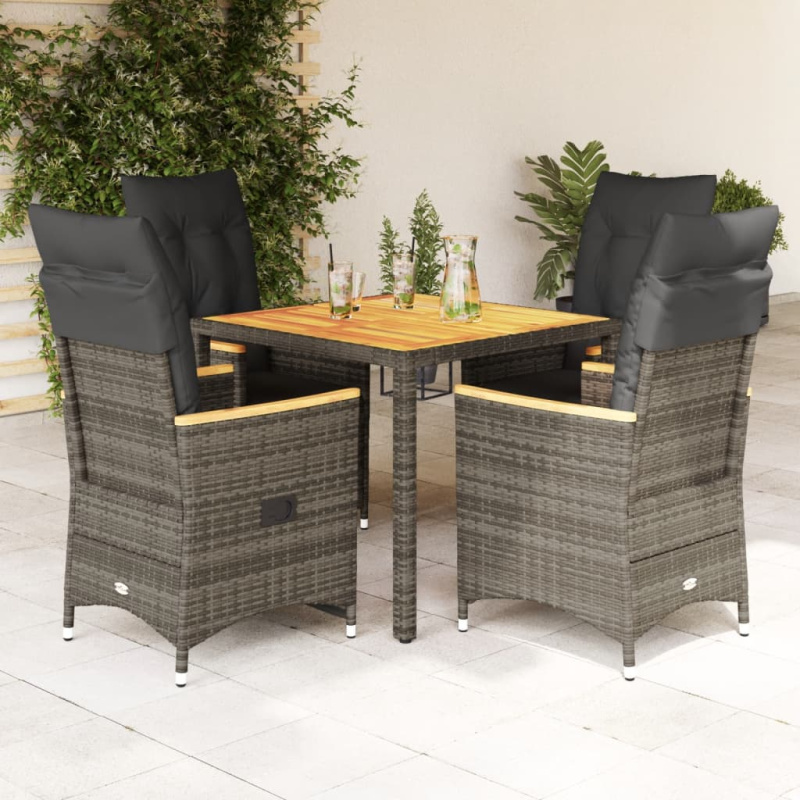 5Dílný Zahradní Jídelní Set S Poduškami Šedý Polyratan - pe rattan and wood / 8 / 190 x 90 x 75 cm