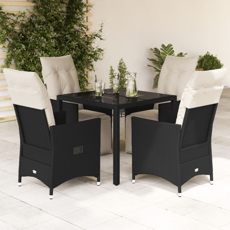 5Dílný Zahradní Jídelní Set S Poduškami Černý Polyratan - pe rattan and wood / 8 / 190 x 90 x 75 cm
