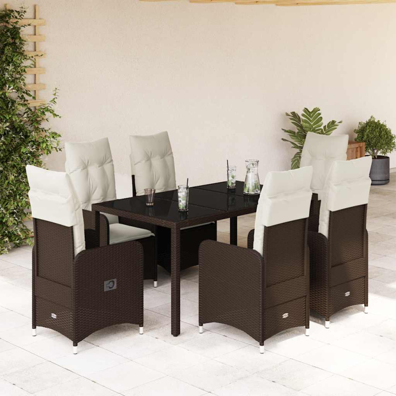 7Dílný Zahradní Bistro Set S Poduškami Hnědý Polyratan - s opěrkou na nohy / 4 / 90 x 90 x 75 cm