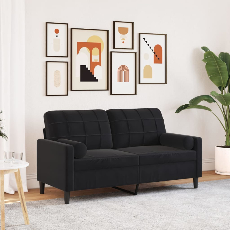 2Místná Pohovka S Polštáři Černá Samet - Růžová / 120 cm