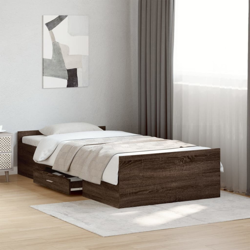 Rám Postele Se Zásuvkami Kompozitní Dřevo - Kouřový dub / 100 x 200 cm