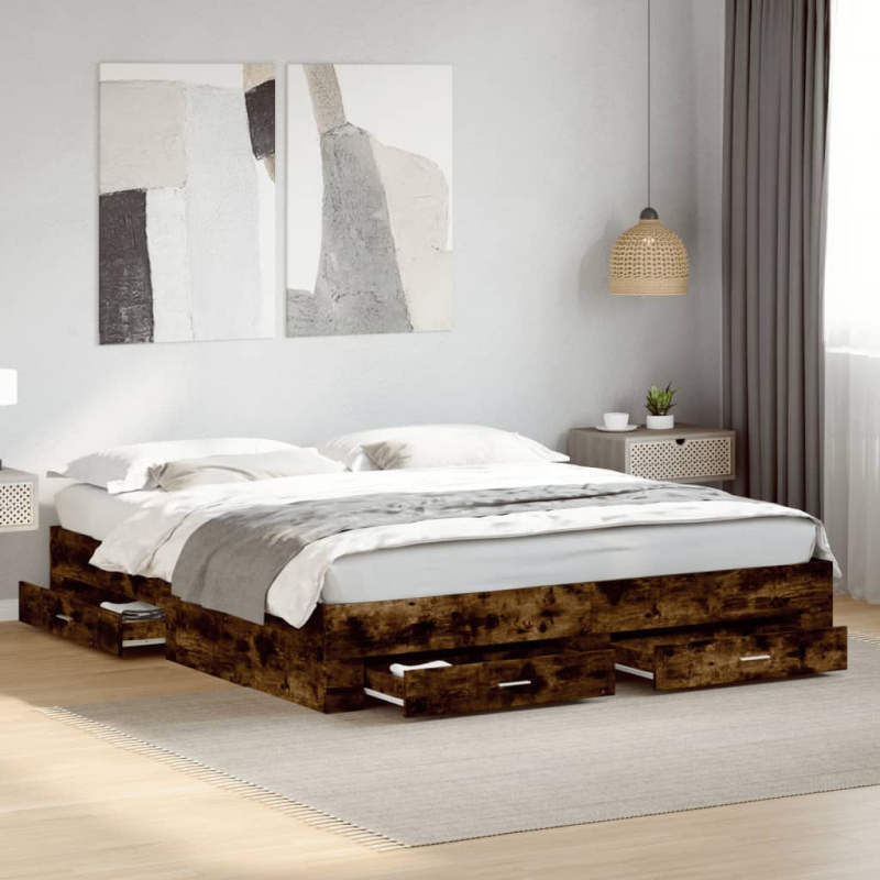 Rám Postele Se Zásuvkami Kompozit - Kouřový dub / 75 x 190 cm