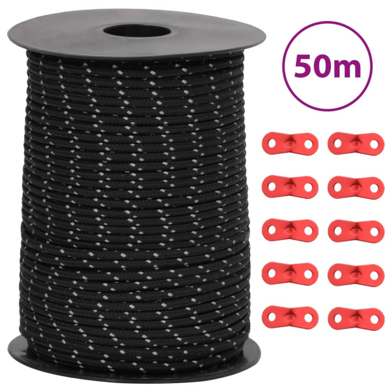 Stanové Lanko S Reflexními Proužky A Napínáky 50 M - Žlutá / 3 mm