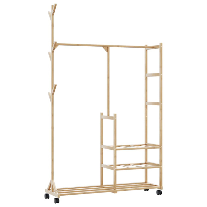 Stojan Na Oblečení S Policemi A Kolečky 100X38X175,5 Cm Bambus Šedá