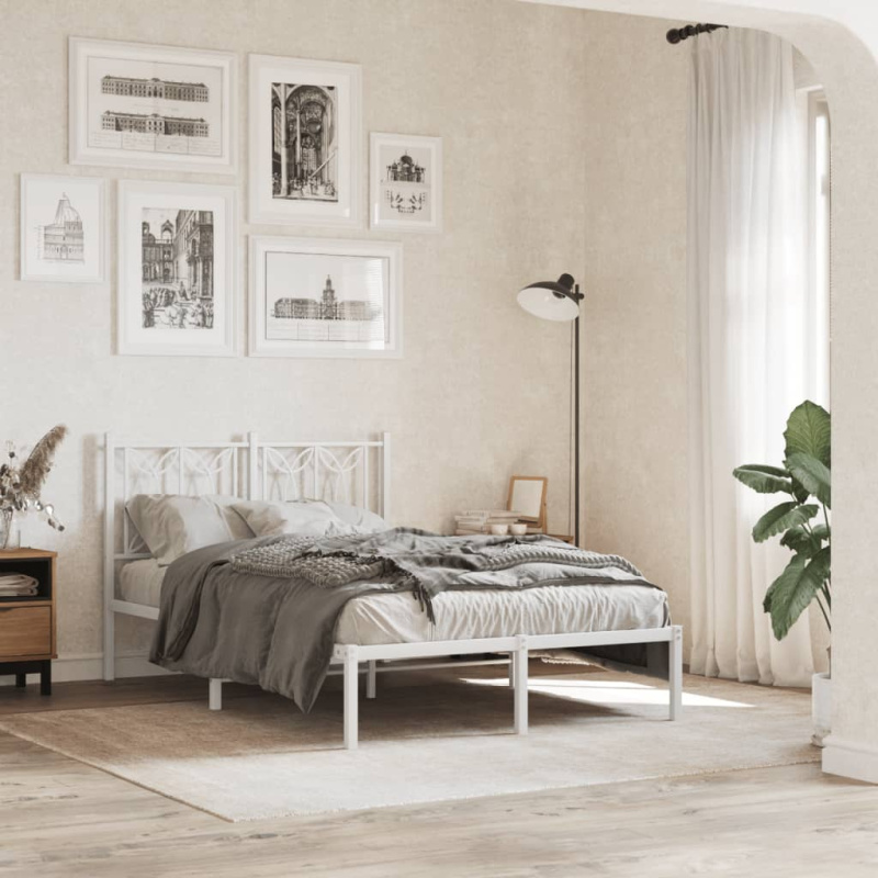 Kovový Rám Postele S Čelem Bílý - Černá / s čelem postele / 183 x 213 cm