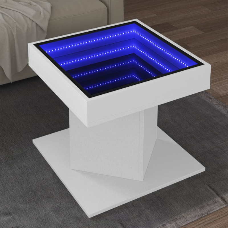Konferenční Stolek S Led Bílý 50 X 50 X 45 Cm Kompozitní Dřevo - Hnědý dub
