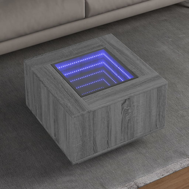 Konferenční stolek s led šedý sonoma kompozit - Hnědý dub / 100 x 100 x 40 cm
