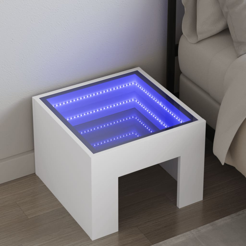Noční Stolek S Infinity Led Bílý 40 X 40 X 30 Cm - Bílá
