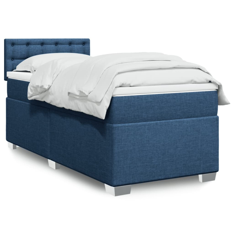 Box spring postel s matrací modrá 100 x 200 cm textil