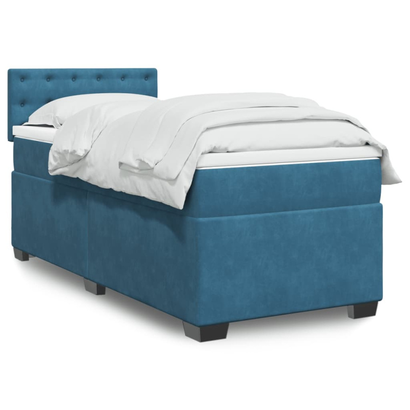 Box spring postel s matrací tmavě modrá 100x200 cm samet
