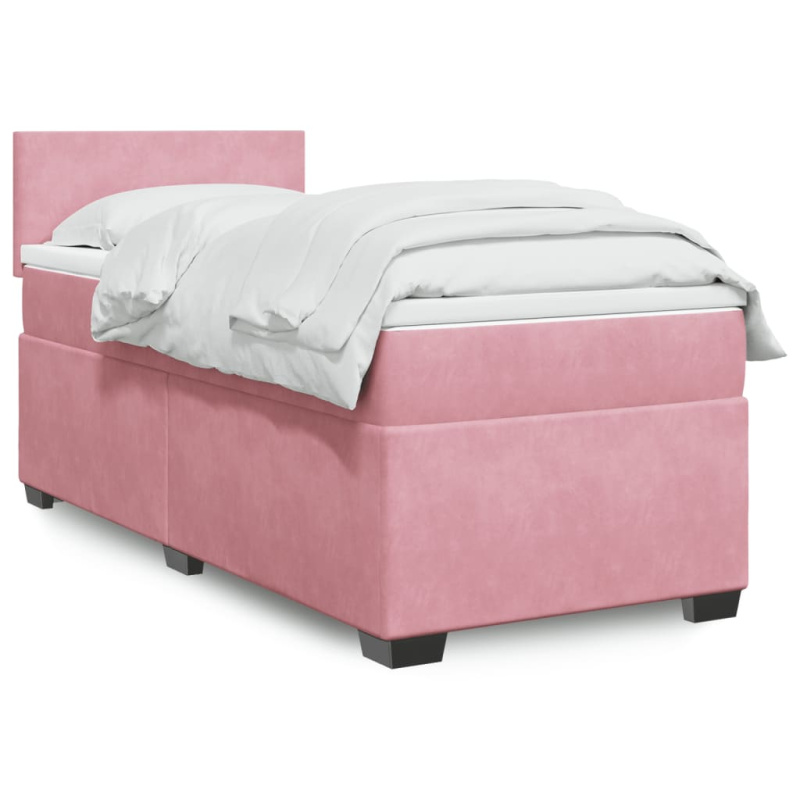 Box Spring Postel S Matrací Samet Růžová - Blok se čtverci / 120 x 200 cm