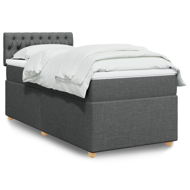 Box Spring Postel S Matrací Single Textil - Tmavě šedá / Blok se čtverci