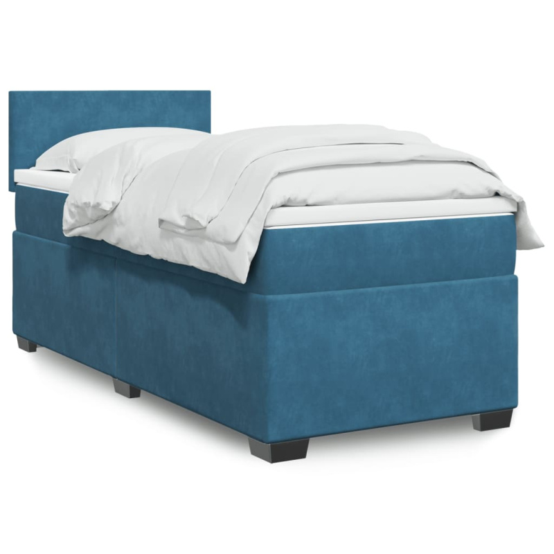 Box spring postel s matrací modrá 100 x 200 cm samet