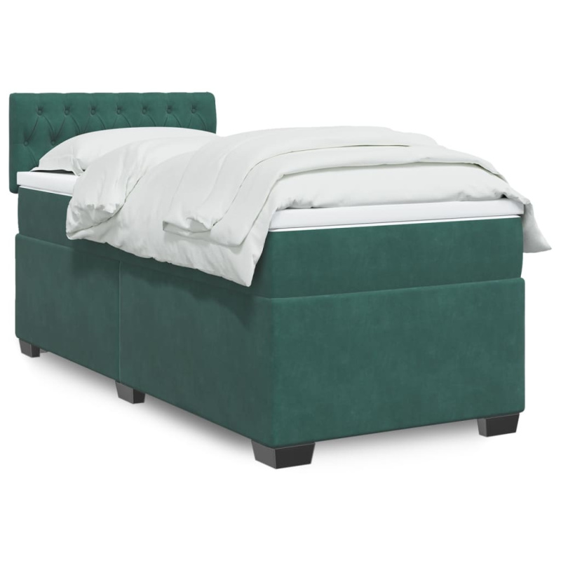 Box Spring Postel S Matrací Samet Tmavě Zelená - Blok se čtverci / 140 x 200 cm