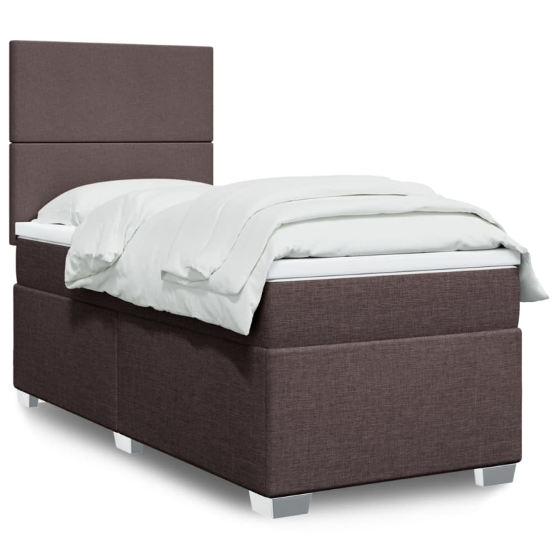 Box Spring Postel S Matrací Textil Tmavě Hnědá - Blok se čtverci / 120 x 190 cm