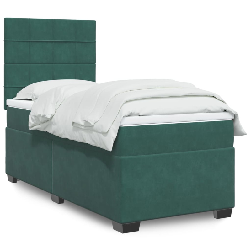 Box spring postel s matrací tmavě zelená 200x200 cm samet