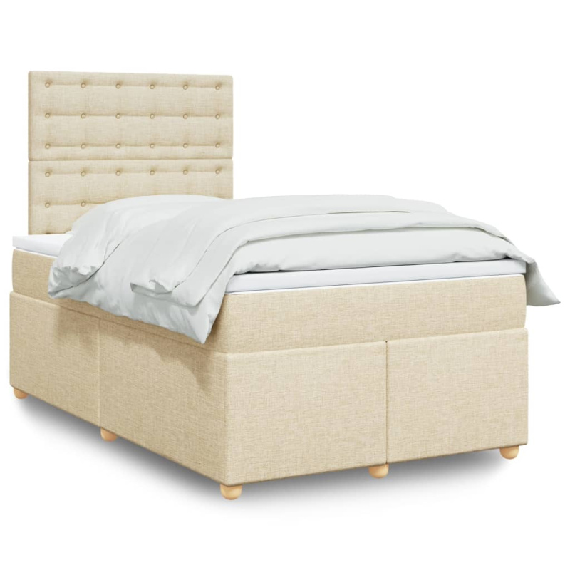 Box Spring Postel S Matrací Krémová 120X190 Cm Textil