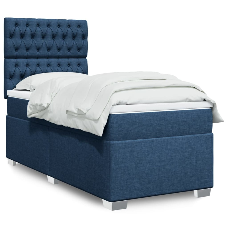 Box spring postel s matrací modrá 100 x 200 cm textil