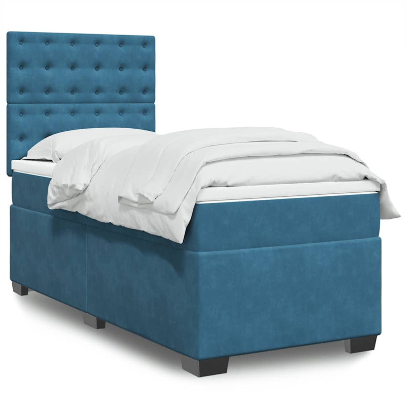 Box spring postel s matrací modrá 200 x 200 cm samet