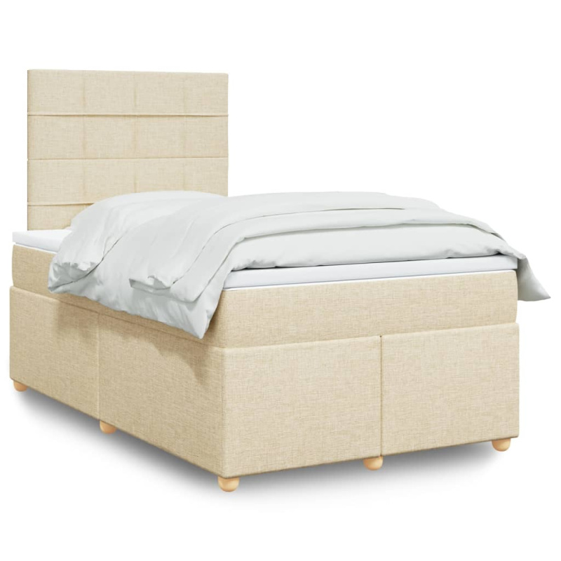 Box Spring Postel S Matrací Krémová 120X190 Cm Textil Modrá