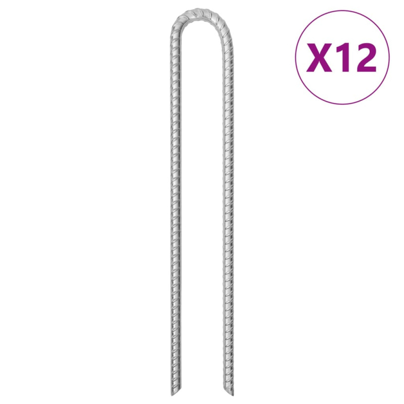 Stanové Kolíky 12 Ks Ve Tvaru U 41,5 Cm Ø12 Mm Pozinkovaná Ocel - 12 / 41.5 cm