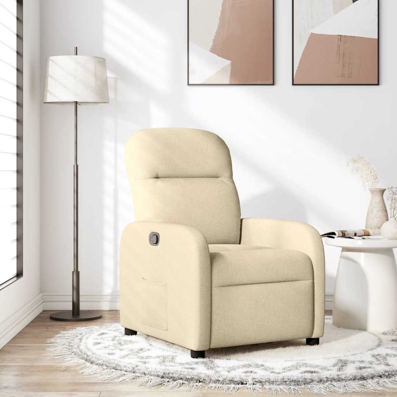 Polohovací křeslo krémové textil krémová - Elektrické zatlačení zpět / Ne