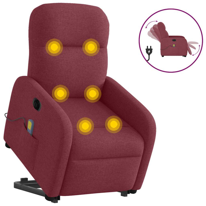 Elektrické Zvedací Masážní Polohovací Křeslo Vínové Textil Vínová Červená - Elektrické zatlačení zpět / Ano